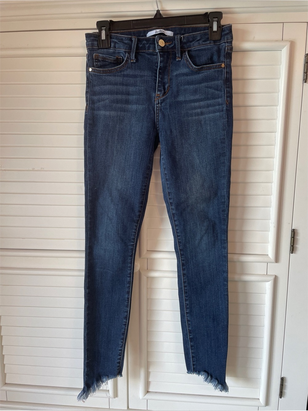 Sam Edelman The Kitten Mid Rise Skinny Ankle Jeans Raw Hem Blue 27” Waist